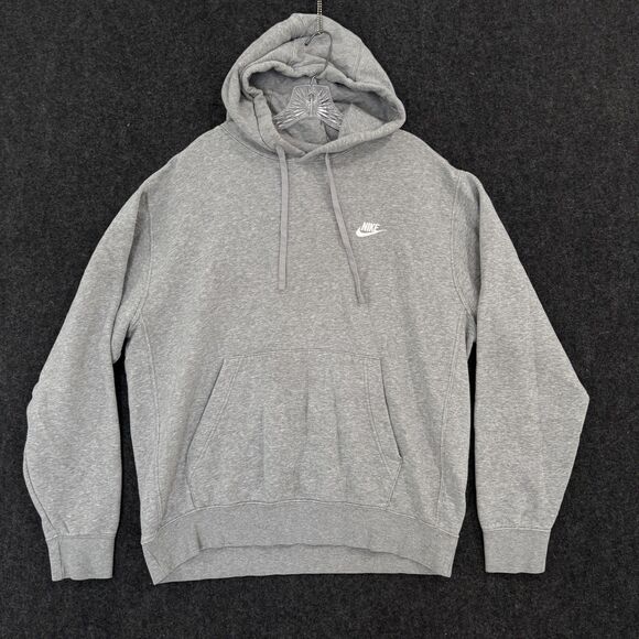 Nike Club Fleece Hoodie Men's Large Gray Pullover Sweatshirt Swoosh Pockets - Picture 1 of 8